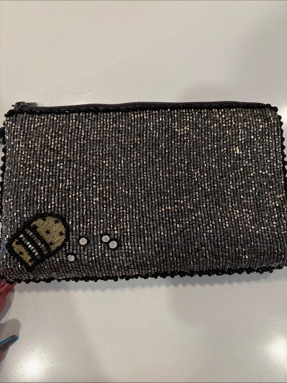 Mary Frances Beaded Sugar Skull Crossbody Clutch Black with Pink Floral Accents - Picture 8 of 9